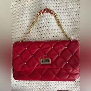 Badgley Mischka Red Quilted Shoulder Bag